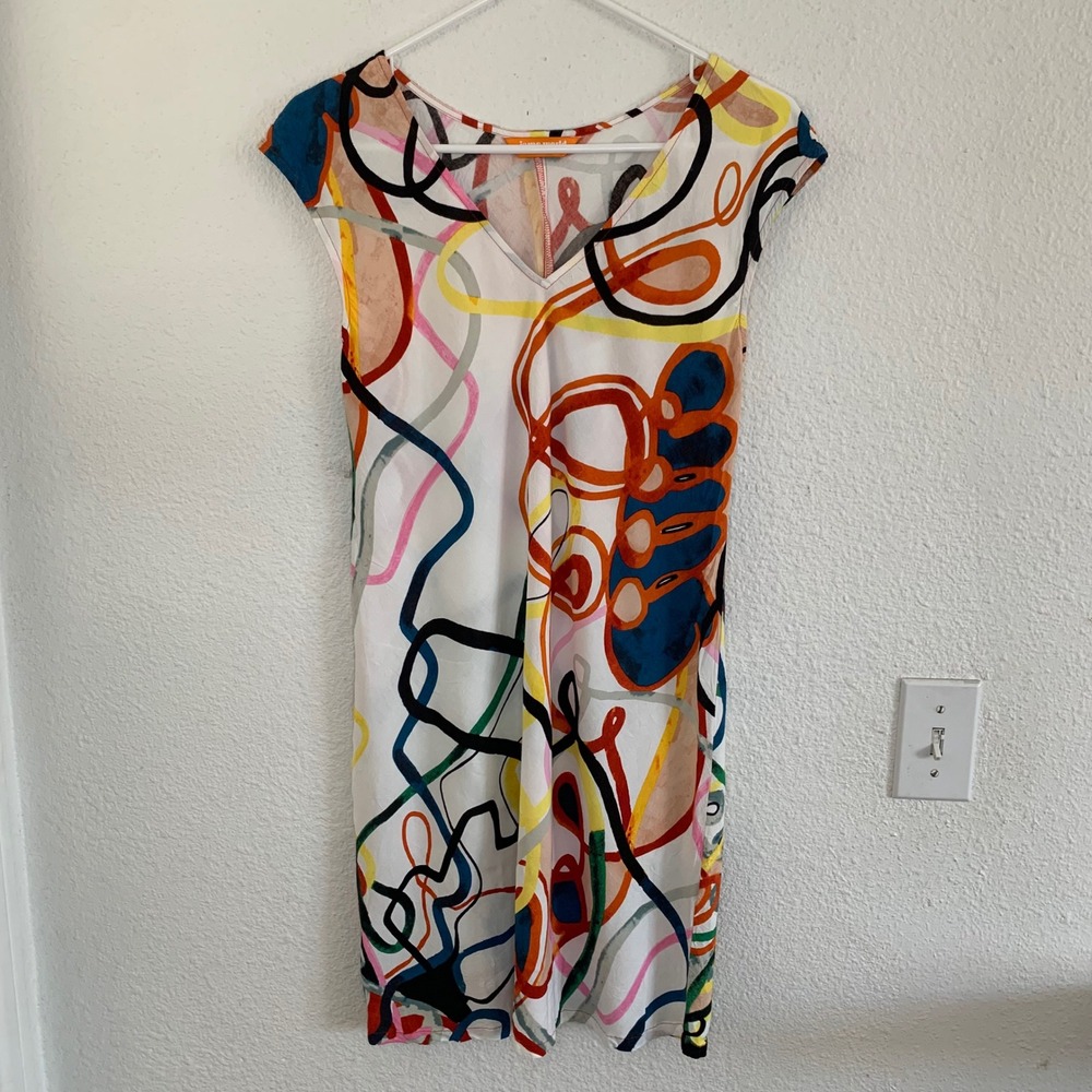 Jams World Honolulu White Multicolor Print Dress Size Small Short‎ Sleeve